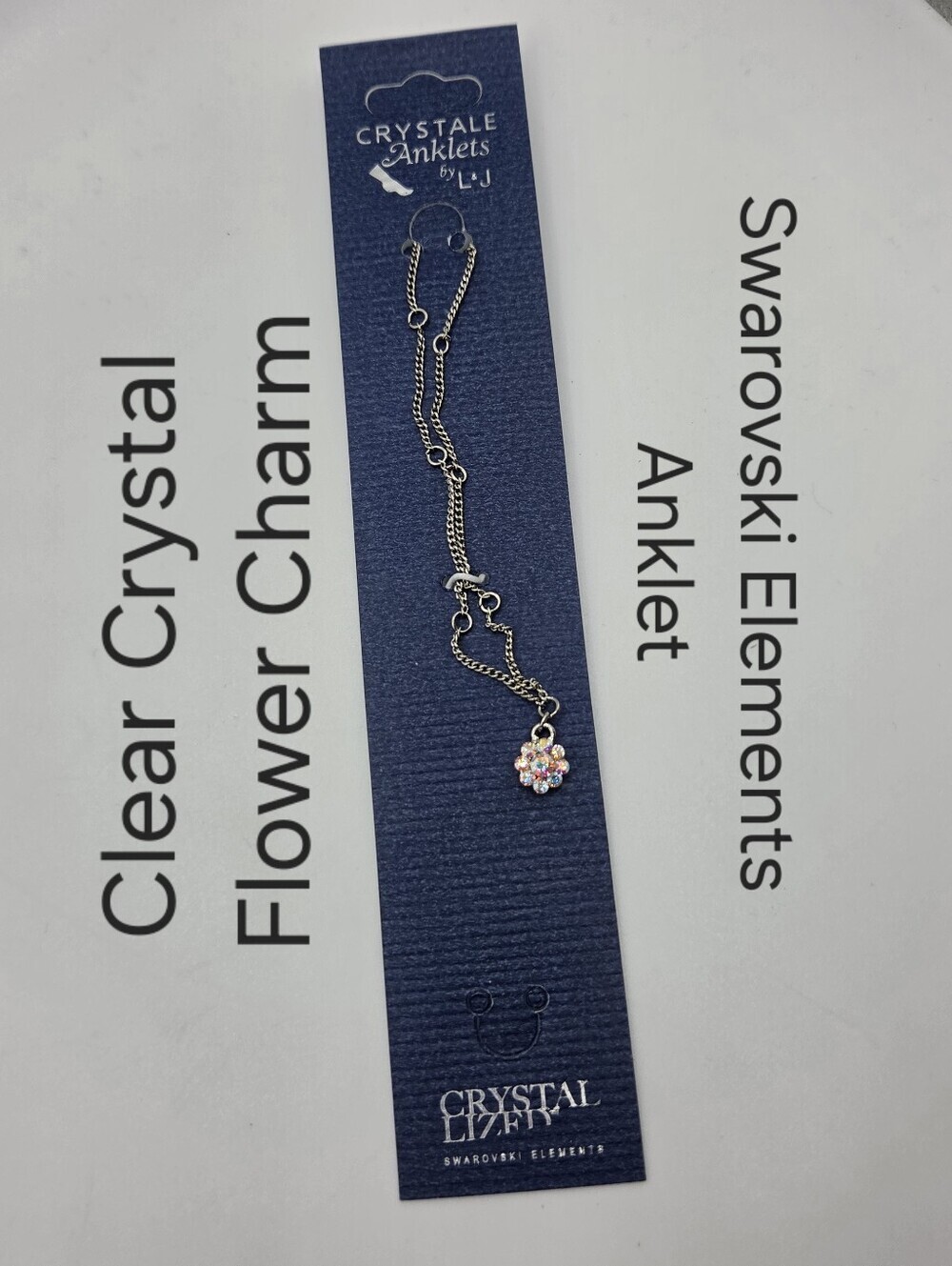 Crystal Anklet Swarovski Elements AB Flower Charm Silver Tone Rainbow NWT